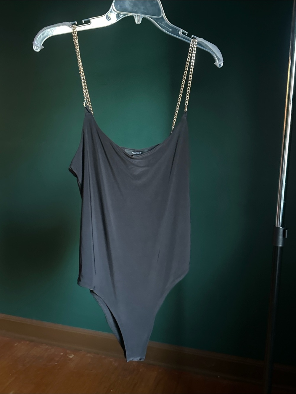Forever 21 Black Bodysuit with Gold Chain Straps
